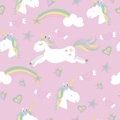 Fototapeta premium Vector seamless pattern with magical unicorns.