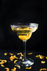 Alcoholic Cocktail with Prosecco on the Dark Background, Free Space for Text