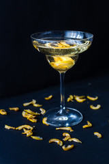 Alcoholic Cocktail with Prosecco on the Dark Background, Free Space for Text