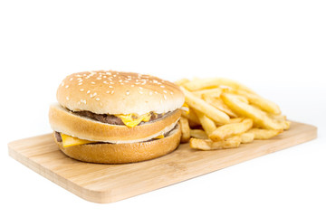 Cheese burger - American cheese burger with Golden French fries