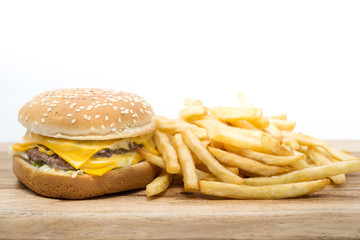 Cheese burger - American cheese burger with Golden French fries