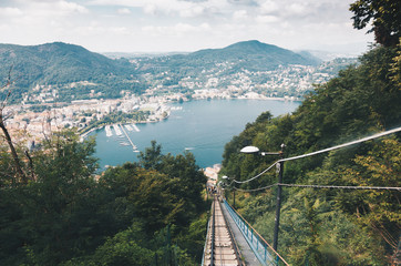 Spectacular viewpoint of Lake Como from the funicular - Brunate, Como, Italy - Lombardys