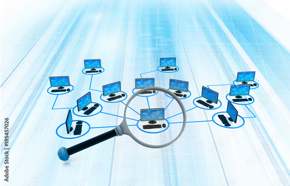 Poster computer network and internet communication concept. 3d illustration.