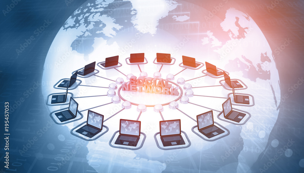 Aufkleber computer network and internet communication concept. 3d illustration.