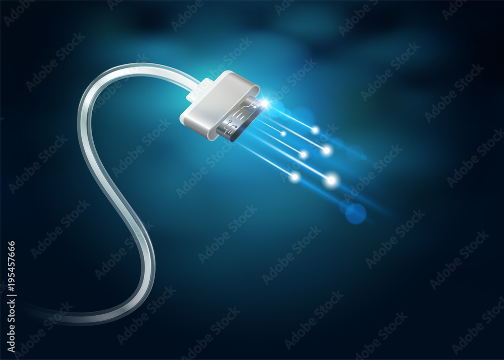 Poster future technology large data transfer with new high speed data transfer cable. vector realistic file