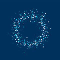 Amazing falling snow. Small ring frame with amazing falling snow on deep blue background. Superb Vector illustration.