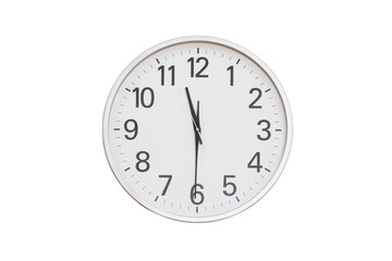 white silver clock isolate on white background, lunch time clock