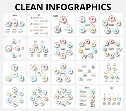 Vector abstract clean elements with stroke arrows. Business infographics concept with 3, 4, 5, 6, 7 and 8 options, parts, steps or processes. Process chart.