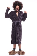 Afro man in a bathrobe