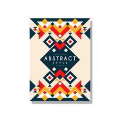 Abstract style ethnic card template, colorful ethno tribal geometric ornament, trendy pattern element