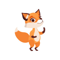 Cute fox character showing victory sign, funny forest animal vector Illustration on a white background