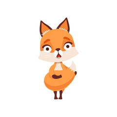 Frightened fox character, funny forest animal vector Illustration on a white background