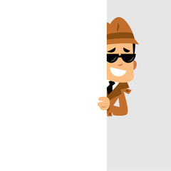 Vector drawing of a detective man, he is hiding