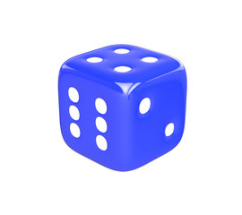 3D realistic render of blue dice on white background. Clipping path.