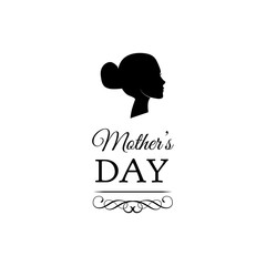 Mother s Day. Woman s silhouette with ornate frame and scroll elements. Vector illustration.