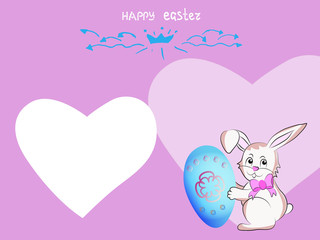 Happy Easter Bunny Vector and Colorful Eggs. Vector Color Illustration Greeting Card rectangular format