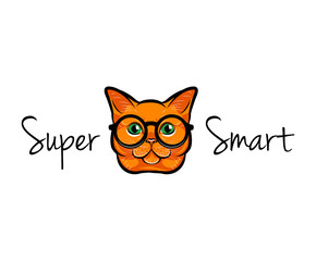Vector Illustration Portrait of Smart Red Cat. Cat in glasses. Cat geek. Vector illustration.