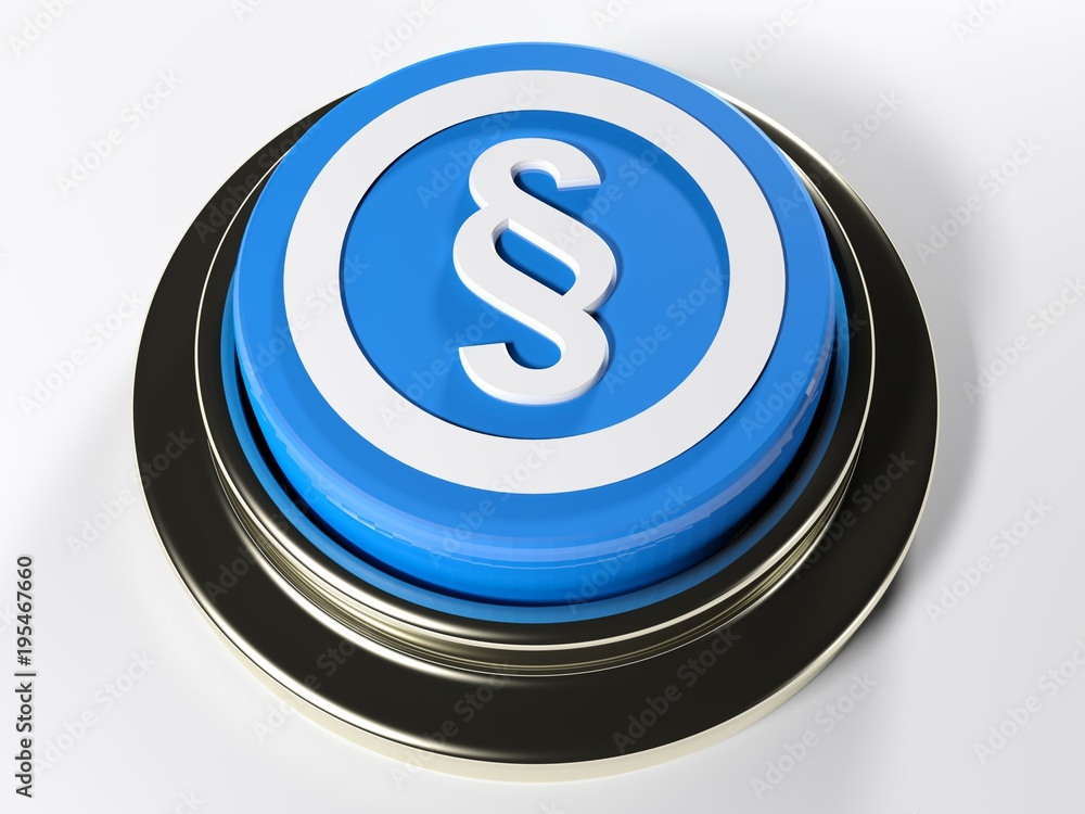 Poster blue push button with § symbol - 3d rendering