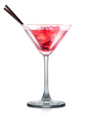 Cosmopolitan cocktail in martini glass with tube isolated on white background with clipping path