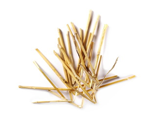 Straw pile isolated on white background and texture, top view