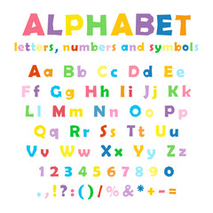 English color alphabet, numbers and symbols