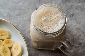 Milky Banana Smoothie in Mason Jar with Milk (Milkshake)