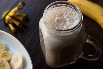 Milky Banana Smoothie in Mason Jar with Milk (Milkshake)