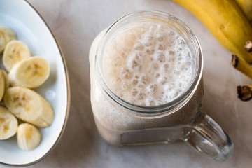 Milky Banana Smoothie in Mason Jar with Milk (Milkshake)