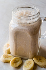 Milky Banana Smoothie in Mason Jar with Milk (Milkshake)