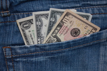 Several U.S. dollars in jeans pocket