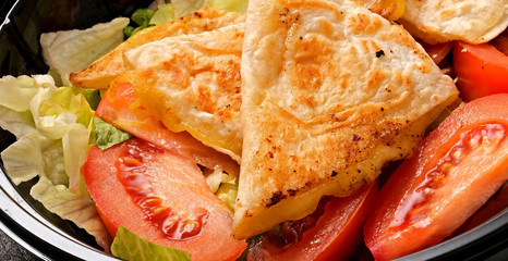 Freshly made Cheese Quesadillas bowl studio photo