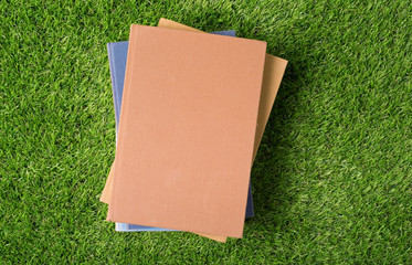Old  book on green grass