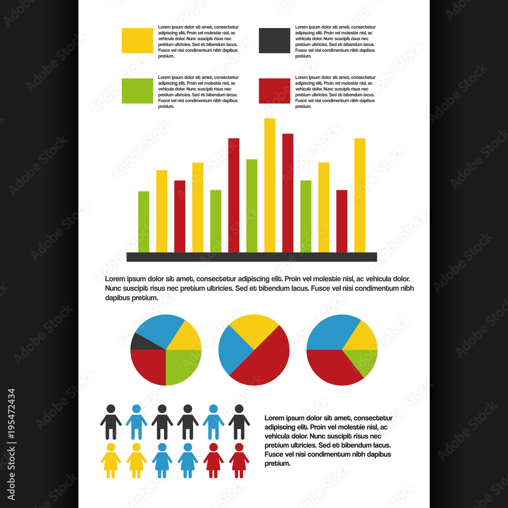 Poster infographics set information demographic bar pie chart graphics statistics data vector illustration