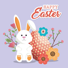 cute rabbit happy easter card vector illustration design