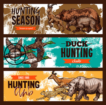 Vector sketch banners for wild hunting open season
