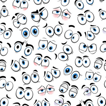 Cartoon eyes emoji smiles vector seamless pattern