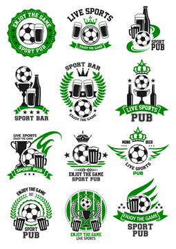 Vector soccer sport bar football pub icons set