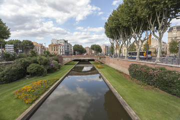  City view, center area and canal,Perpignan.France.