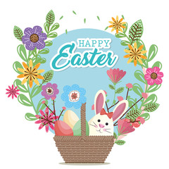 cute rabbit happy easter card vector illustration design