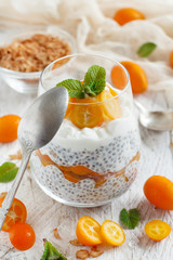 Chia pudding parfait with kumquat