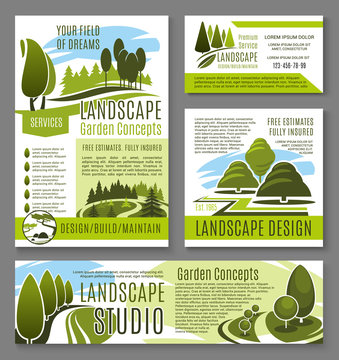 Vector landscape garden design concept posters