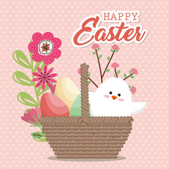 small chick happy easter card vector illustration design