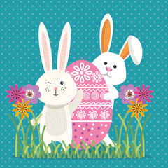 cute rabbit happy easter card vector illustration design