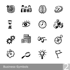 Vector line icons set of business symbols in unique rough and jagged design with a collection of free scalable black and white illustrations and graphics for print and web, chart 2 of a series, nobody