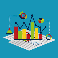 business report isometric management document diagram statistic vector illustration