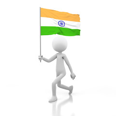 Small Person Walking with India Flag in a Hand