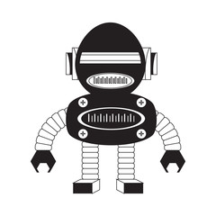 cartoon robot icon over white background black and white design vector illustration