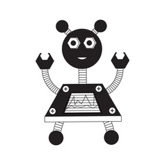 cartoon robot icon over white background black and white design vector illustration