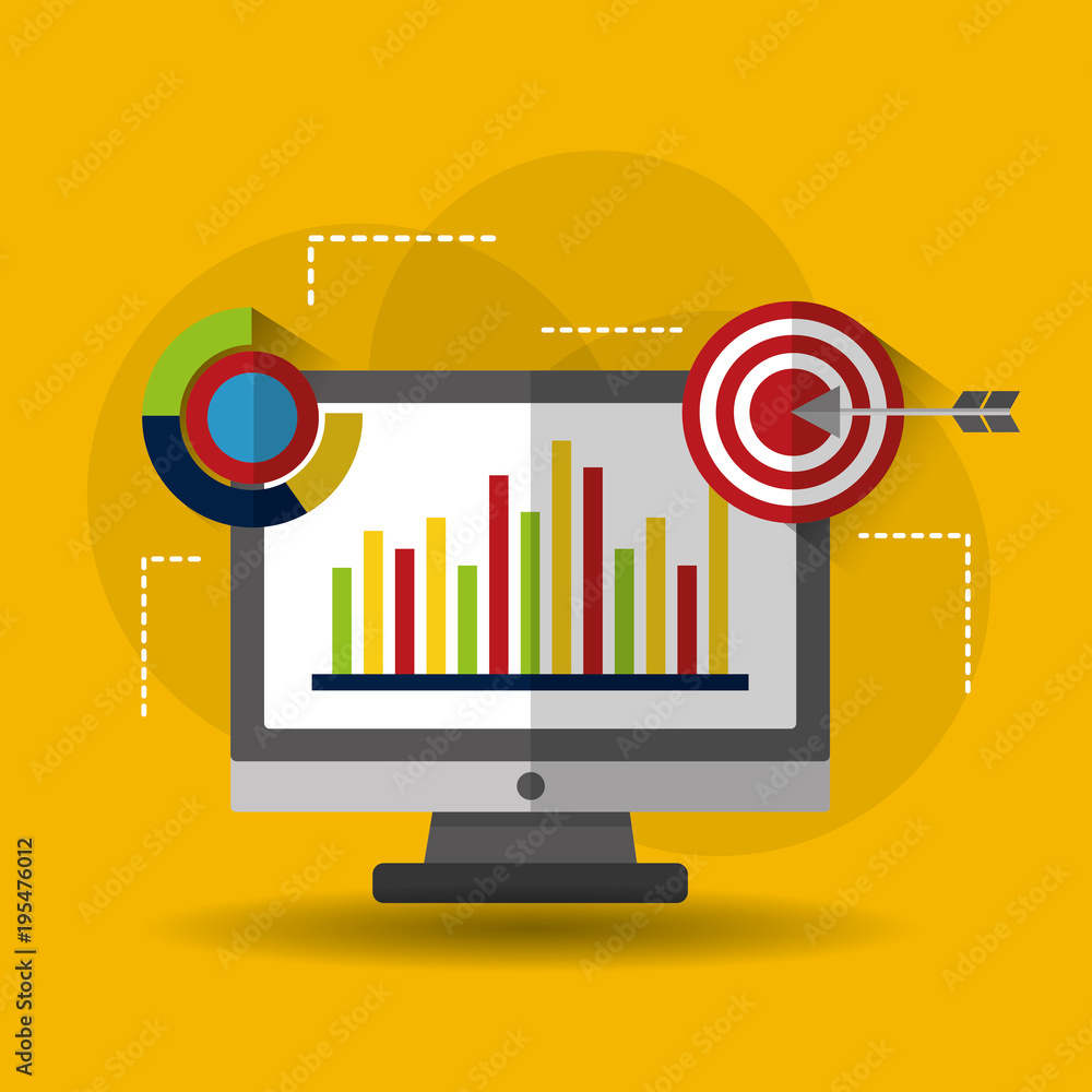 Aufkleber computer technology website bar statistics taget chart business vector illustration