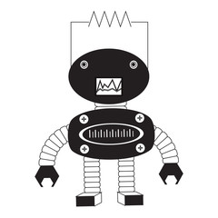 cartoon robot icon over white background black and white design vector illustration